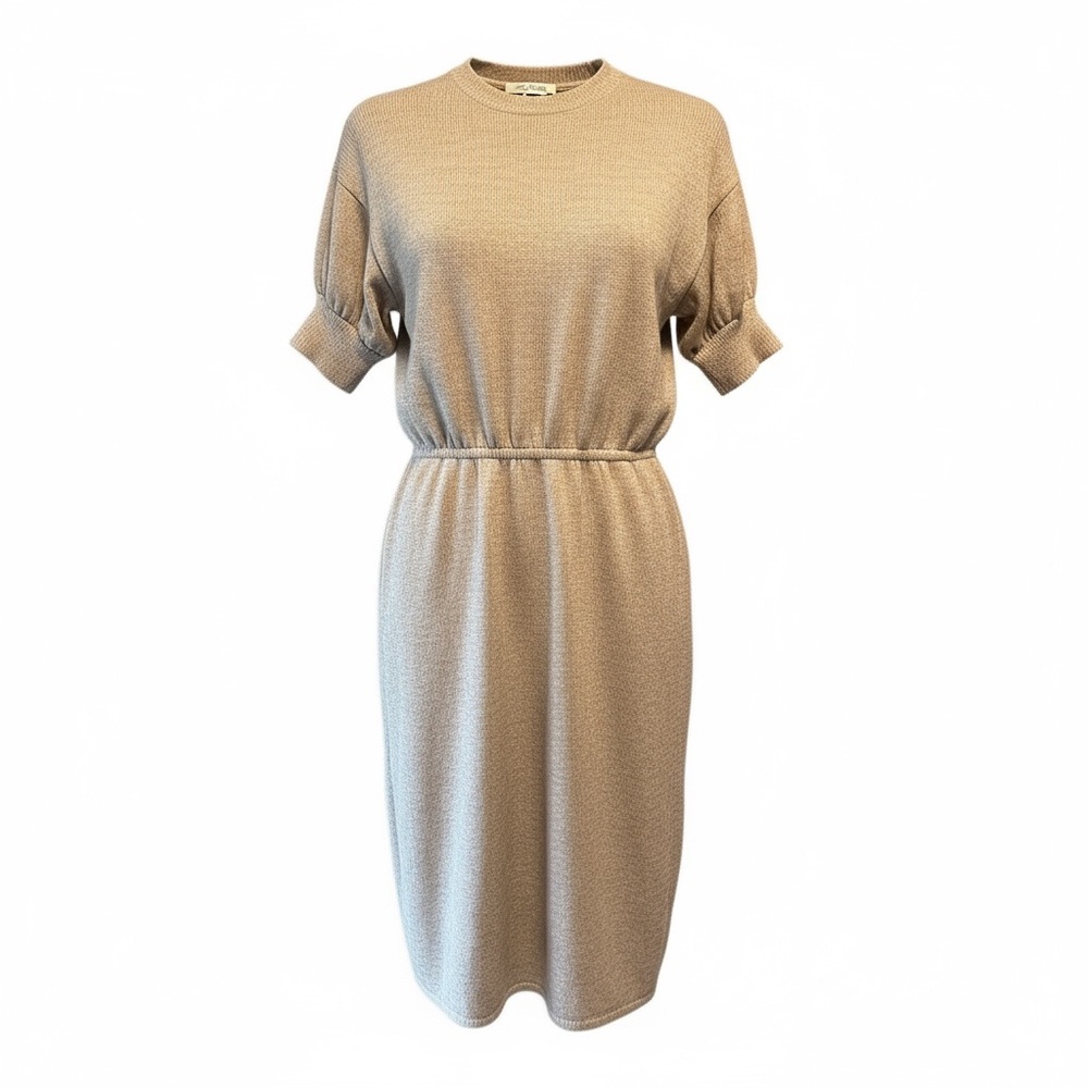 St. John Taupe Knit Midi Dress with Elastic Waist